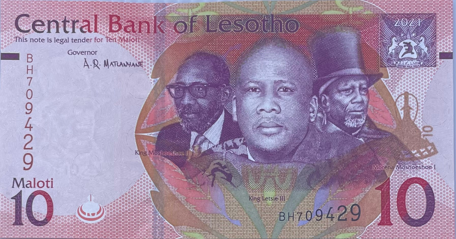 2021 Lesotho 10 Maloti P-21c UNC World Banknote
